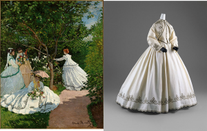 Claude Monet. Women in the Garden, 1866. Courtesy of Musée, d’Orsay, Paris. Alongside embellished white dress from the exhibition