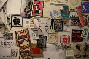 Inspiration/work wall at Rob Ryan’s Open Studio, transported to Pick Me Up, 2010