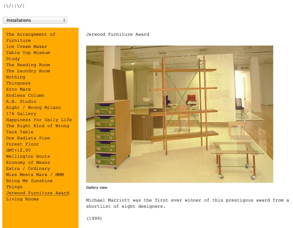 Screen Shot of winner Michael Marriott’s installation for Furniture: Jerwood Applied Arts Prize 1999