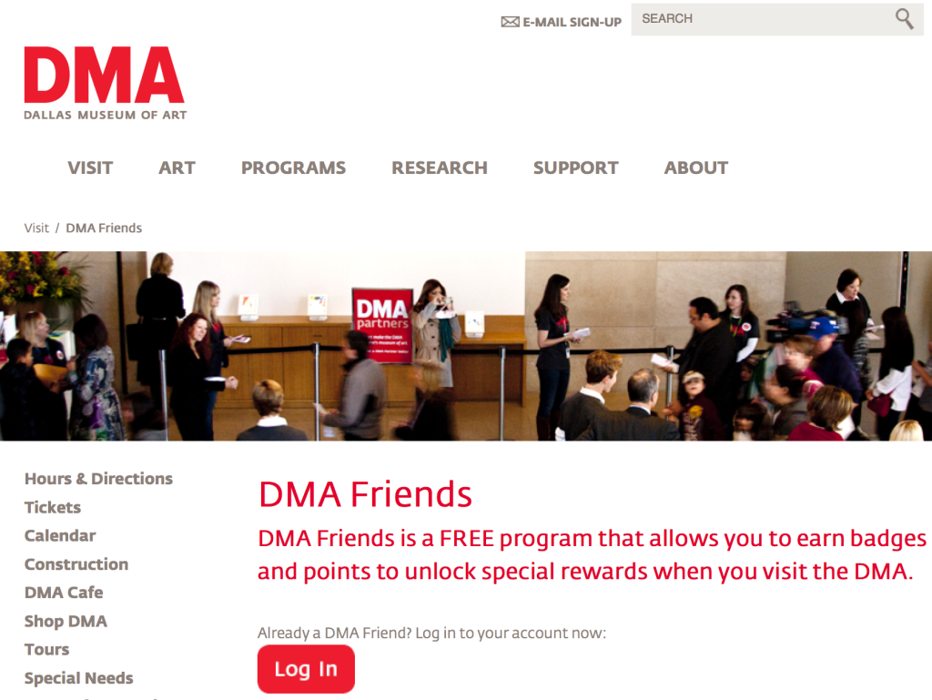 Screen Shot, webpage of DMA’s Friends scheme