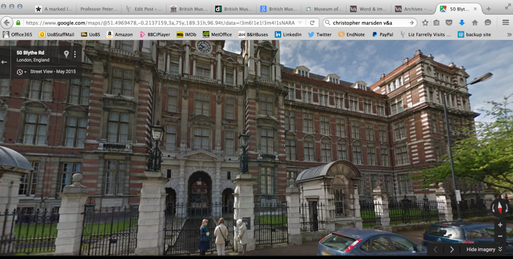 Screen Shot of Google Maps Streetview of the V&A Repository on Blythe Road; home to archives, stores, offices and a public reading room.