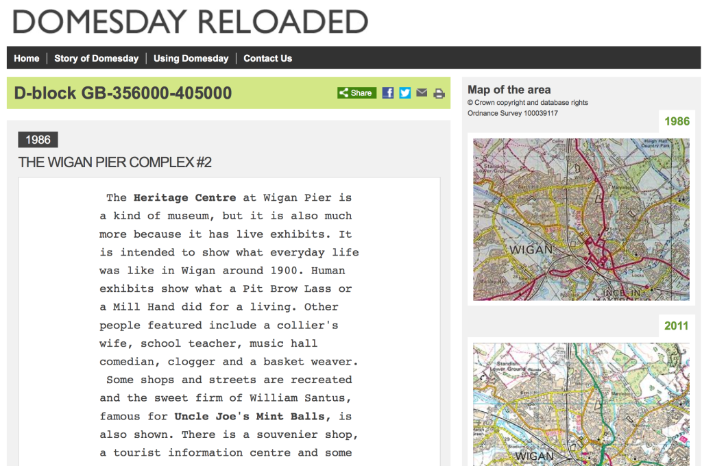Screen Shot of the ill-fated BBC Domesday project, entry for Wigan Pier Heritage Centre.