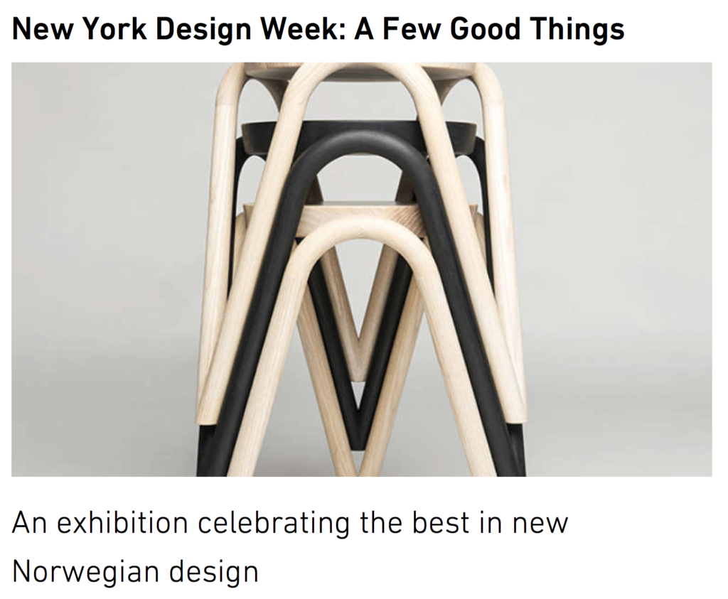 VAVA stacking stool in Ash, by Kristine Five Malvaer, featured in a Screen-Shot from DOGA’s exhibition coverage.