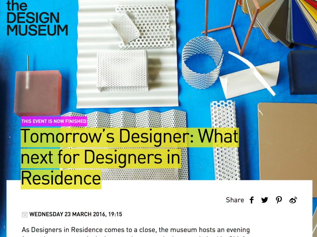 Screen Shot from the Design Museum’s website, detailing the evening’s event