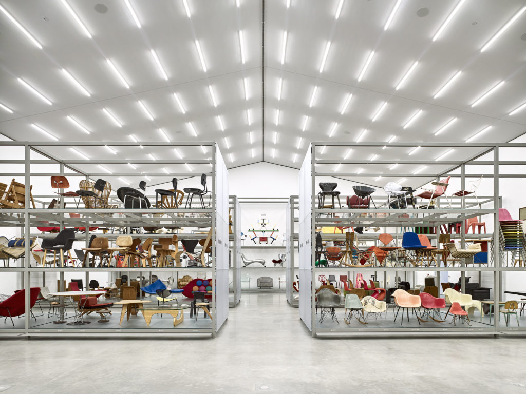 Interior, with permanent display of over 400 exhibits from the Vitra Collections. Photo © Vitra Design Museum, Mark Niedermann