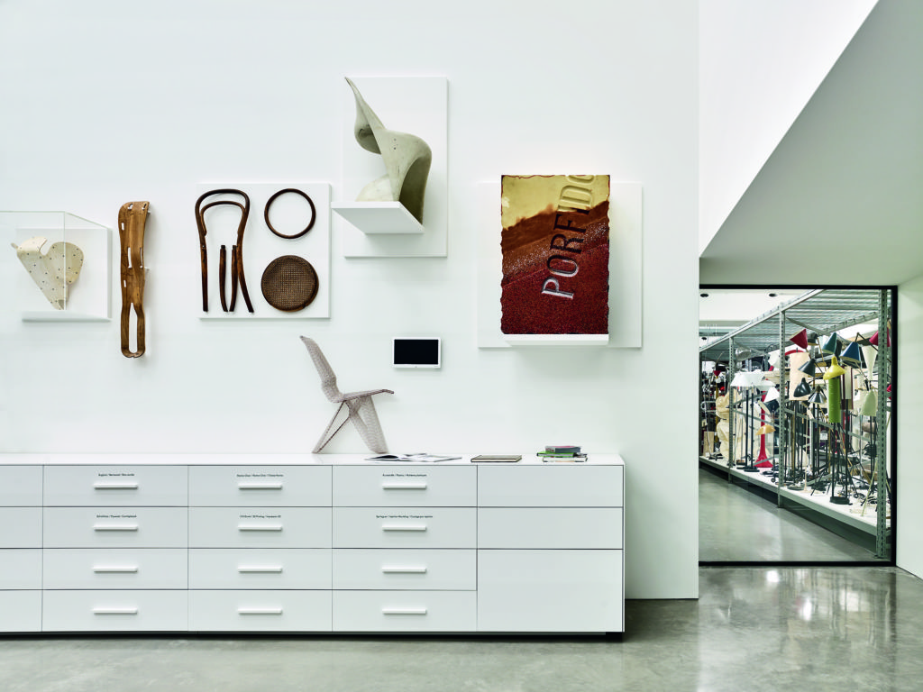 In the basement, with views into the climate-controlled store rooms. Photo © Vitra Design Museum, Mark Niedermann